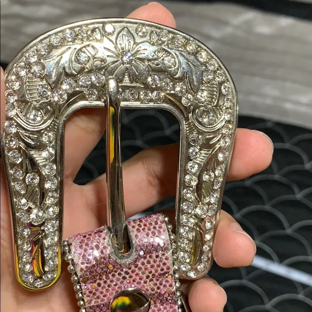 Nocona Pink Glitter w Horseshoe & Rhinestones Belt